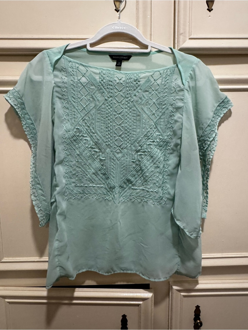 Banana Republic Mint Green Embroidered Peasant Top